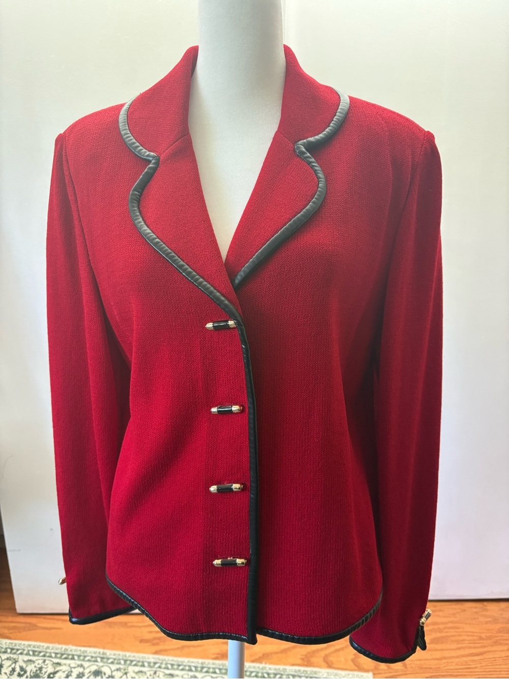 St. John Red Jacket with Black Trim and Decorative Buttons